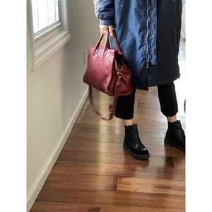 Madewell leather duffle bag in burgundy w strap